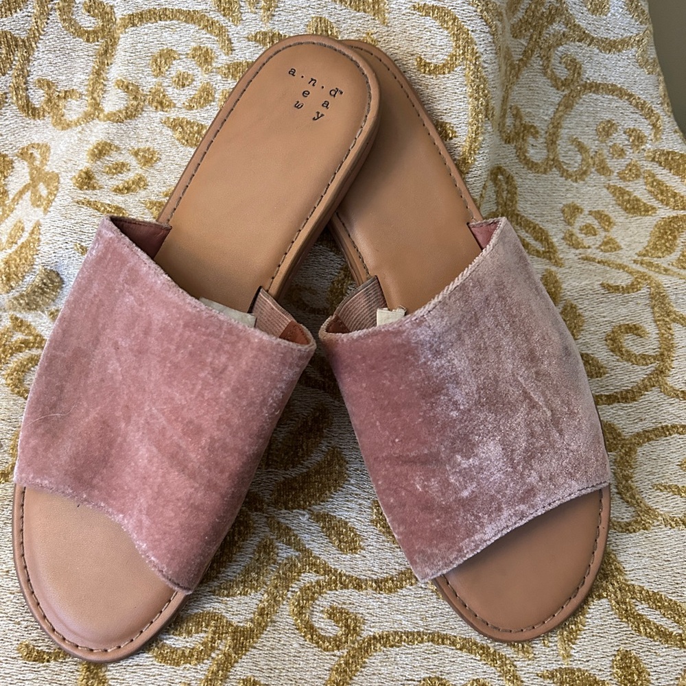 a new day Pink and Tan Velvet Slide Sandals
